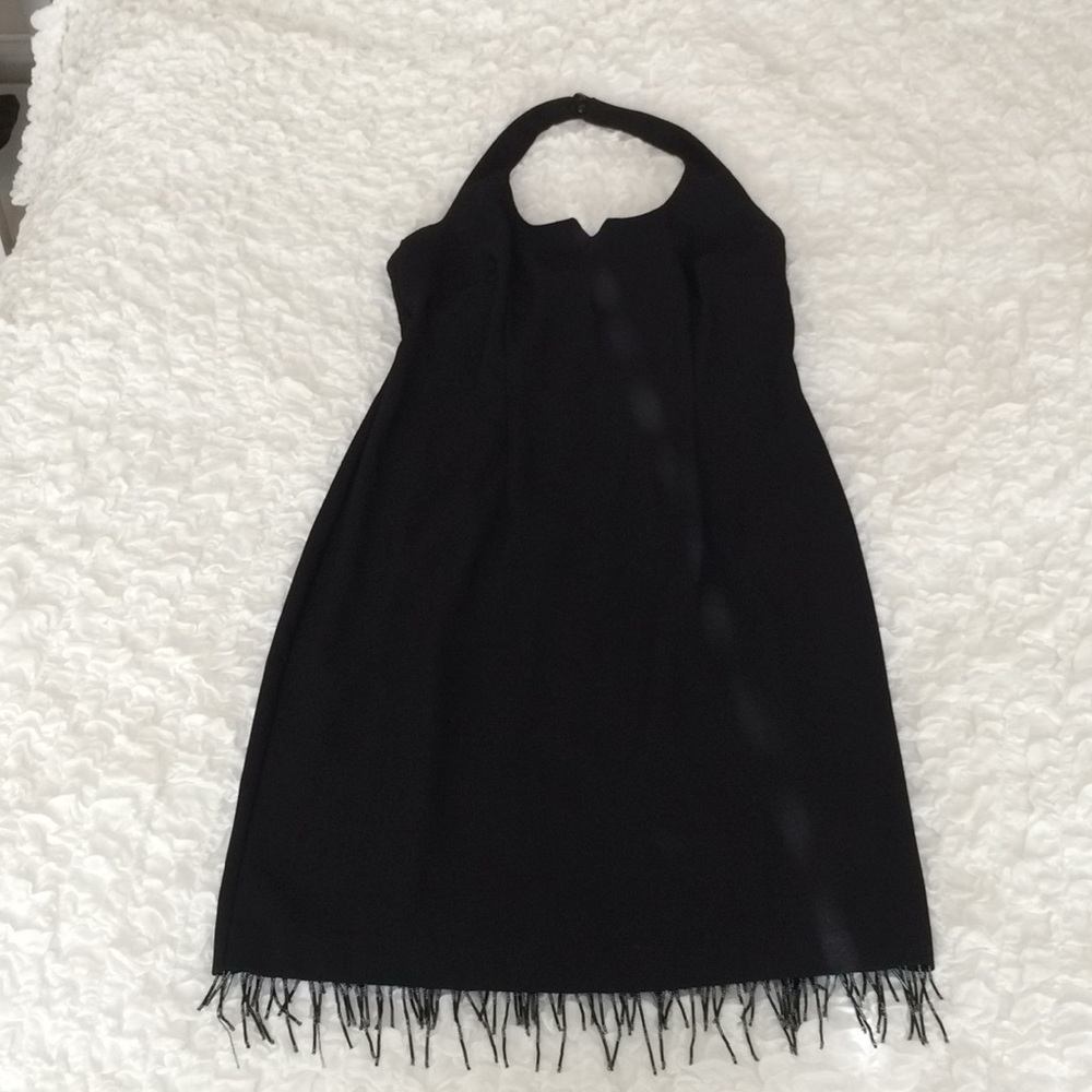 CDC little black dress with beaded hem halter neck